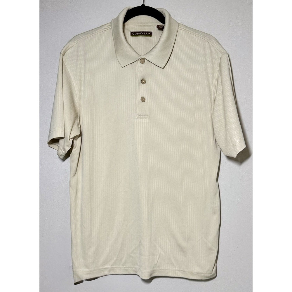 Cubavera Performance Polo Shirt Men's Medium 100% Polyester Ribbed Beige Casual